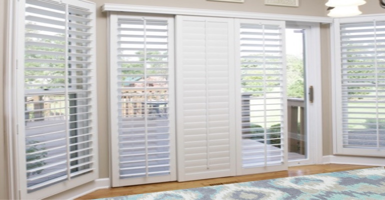 [Polywood|Plantation|Interior ]211] shutters on a sliding glass door in Honolulu